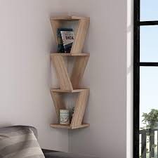 Wall Mounted Corner Shelf 3 Shelves Different Colour Options Easy To Assembly Beige Amazon Co Uk K Modern Wall Shelf Wall Shelves Design Wood Wall Shelf