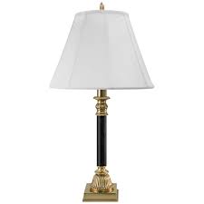 This stylish empire shade is designed of faux leather, with a with rawhide stitched design. Stiffel Carson Burnished Brass And Black Leather Table Lamp 44r80 Lamps Plus