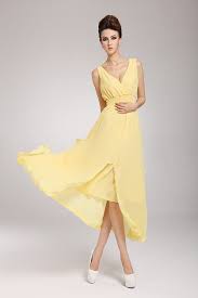 Pale Yellow Womens Brides Maid Dress Bridesmaid Dress Wedding Dress Gown Long V Neck Chiffon Assymetric Fashion Clothes Women Bridemaid Dress Elegant Attire