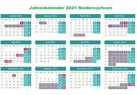 Laden sie die kalender mit feiertagen 2021 zum ausdrucken. Kostenlos Druckbar Jahreskalender 2021 Niedersachsen Kalender Zum Ausdrucken The Beste Kalender