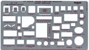 Size 5½ x 9¾ this plumbing template has accurate scale symbols for drawing 75 fixtures. 111pi 1 4 1 Pickett House Furniture Indicator Template