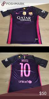 Black And Gold Barca Kit Messi 10 16 17 Barcelona Away Purple Soccer Nike Gold Messi Nike Shirts