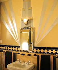 Art Deco Black And Gold Mirror Art Deco Wall Mural 1920s Yellow Black And Gold Bathroom Vintage Renovation Art Deco Bathroom Vanity Art Deco Bathroom Art Deco Bathroom Tile