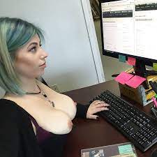 Tits out at work - Kim Voyeur