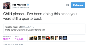 The latest tweets from @patmcafeeshow Colts Punter Mercilessly Burns Terrelle Pryor On Twitter After Being Called Out Cbssports Com