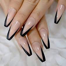Amazon Com Coolnail Unas Postizas De Ataud Falsas Francesas Brillantes Color Beige Color Negro Extra Largas Uv Cobertura Completa Herramienta De Extension De Unas Falsas Belleza Y Cuidado Personal