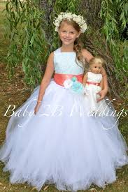 Prices range from $600 to $4,000. Aqua Flower Girl Dress With Coral Sash White Dress Lace Dress Etsy
