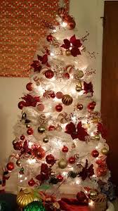 White Christmas Tree Red Gold Ornaments White Christmas Tree Decorations White Christmas Trees Christmas Tree Art