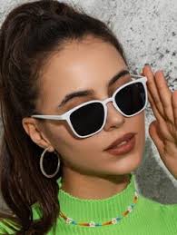 White Square Frame Sunglasses With Polarized Lenses