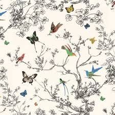 Schumacher Birds And Butterflies Wallpaper Canada Schumacher Birds Butterflies Multi On White Wallpaper Butterfly Wallpaper White Wallpaper Bird Wallpaper