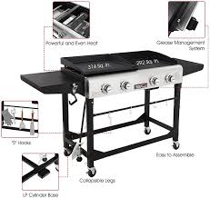 Grill up fish, burgers, chicken, steaks, and veggies on the grill box. Buy Royal Gourmet Gd401 Portable Propane Gas Grill And Griddle Combo With Side Table 4 Burner Folding Legs Versatile Outdoor Black Online In Indonesia B01env3uda