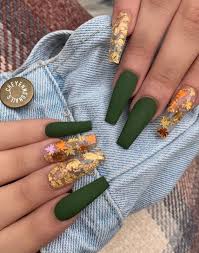 Mock acrylic nails on a budget. 22 Trendy Fall Nail Design Ideas Matte Green Gold Leaf