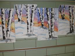 Birch Tree Canvas Art Water Color And Tempra Birch Trees Gr 5 Winter Art Lesson Homeschool Art Elementary Art Projects
