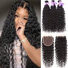4.0 out of 5 stars 88 ratings | 6 answered questions price: Amazon Com Water Wave Bundles With Closure 8a Brazilian Virgin Human Hair Wet And Wavy Hair Bundles With 4x4 Lace Closure Free Part 100 Unprocessed Curly Human Hair Natural Black Color