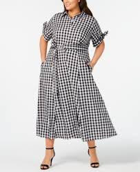 Black And White Gingham Dress Plus Size Calvin Klein Plus Size Gingham Midi Shirtdress Black White In 2019 Gingham Dress Shirt Dress Dresses