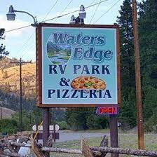 Lots of mature trees & green grass. Waters Edge Rv Park And Pizzeria Home North Fork Idaho Menu Prices Restaurant Reviews Facebook