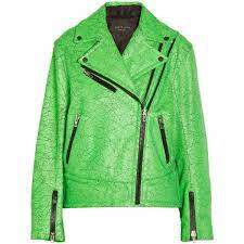 Rag Bone Monaco Neon Cracked Leather Biker Jacket 1 795 Liked On Polyvore Clothes Green Leather Jackets Green Moto Jacket