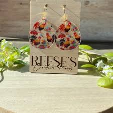 Perfect Gift Earrings Rooster Acrylic Dangle