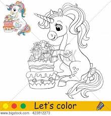 Unicorn coloring page unicorn with birthday cake clip art library. Unicorn Coloring Images Illustrations Vectors Free Bigstock