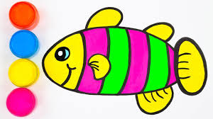 Fish Drawing With Colour For Kids Draw a cross guideline to help align our shapes. fish drawing with colour for kids