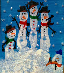 Handprint Snowmen Block Of Wood Primed Painted W Tempera Handprint Added Then Sea School Christmas Party Winter Crafts For Kids Christmas Crafts For Kids