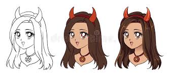 If you are looking for fallen angel anime demon drawing you've come to the right place. Cute Anime Devil Girl Portrait Three Versions Contour Flat Colors Cell Shading Stock Vector Illustration Of Celebration Cartoon 158751060