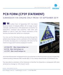Mengira pcb pada setiap bulan. Pcb Form Cp39 Statement Submission Via Online Only From 1st September 2019 Cheng Co