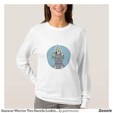 Long Sleeve T Shirt For Women With A Samurai Warrior Holding Two Swords With Arms Crossed Looking Up Viewed From The Front S Shirt Drawing Shirt Designs Shirts