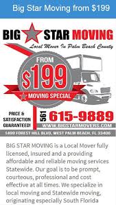 Discount south florida movers has been helping people with all of their moving needs for located within the county that bears its name it has a year round population of 11,000 but that number balloons to 30,000 seasonally. West Palm Beach Movers 199 By Big Star Moving Home Facebook