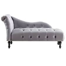 A chaise longue is an upholstered sofa in the shape of a chair that is long enough to support the legs. Naomi Grey Velvet Tufted Roll Back Chaise Lounge At Home