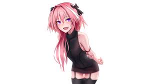 4K, hair bows, femboy, blushing, crossdressing, FateApocrypha, Rider of  Black, hair in face, bent over, Astolfo (FateGrand Order), thighs, long  hair, anime, garter straps, black stockings, zettai ryouiki, Fate Series,  curvy, bare