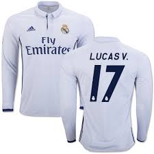 Madrid spain, football club, real madrid fc, vintage, soccer, v neck, real madrid soccer, real madrid football, collectible, athletic, sports, lightweight, black. 16 17 Real Madrid Cf 17 Lucas Vazquez White Home Replica Long Sleeve Soccer Jersey
