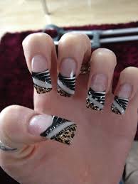 Black And White Cheetah Print Nails My New Nails Animal Print Black White Gold Glitter Zebra Cheetah Acrylic French Manicure Style Acrylic French Manicure My Nails Nails