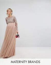 maya maternity long sleeved maxi dress with delicate sequin