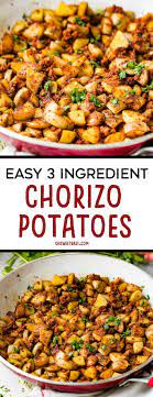 Easy 3 Ingredient Chorizo Potatoes Oh Sweet Basil Recipe Mexican Breakfast Recipes Chorizo And Potato Mexican Food Recipes