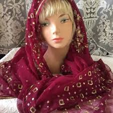 Buy Vintage Shawl: Beautiful Vintage Grey, Pink, Red, Yellow and Blue  Embroidered and Sequin Chiffon Indian Shawl Online in India