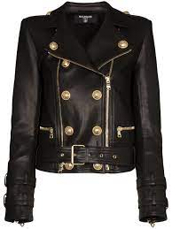 Balmain Double Breasted Biker Jacket Farfetch In 2021 Balmain Leather Jacket Leather Jacket Black Biker Jacket