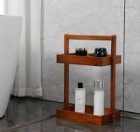Amazon.com: Utoplike Teak Wood Shower Caddy Corner, 2 Tier Bathroom  Organizer Countertop, Standing Shower Rack with Handle, Stand Up Shower  Basket for ...