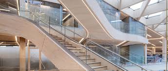 The continuous steel stringer holds the laminated curved glass panels and creates a dramatic seamless sculptural. 3d Curved Glass Railings From Q Railing