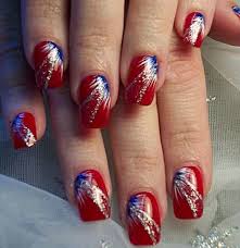 Red White And Blue Fireworks Nails Firework Nails Firework Nail Art Usa Nails