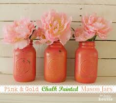 Pink Gold Chalk Painted Mason Jars And A May Flowers Blog Hop The Happy Housie