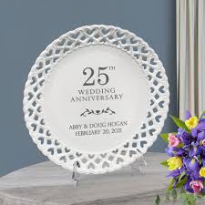 Our anniversary is coming up this week. Lovely Personalized 25th Anniversary Round Porcelain Plate With Heart Lace Rim