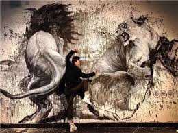 互动有礼 解析 齐兴华巨幅泼墨壁画颜料的秘密 art painting