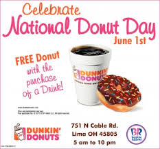National donut day (june 4!) is here again, and if you know like i know, this is one of the best days of the season. National Donut Day Dunkin Donuts Lima Lima Oh
