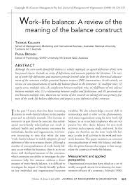 Pdf Work Life Balance A Review Of The Meaning Of The Balance Construct