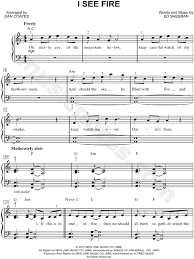 Ed Sheeran I See Fire Sheet Music Easy Piano In A Minor Transposable Download Print Clarinet Sheet Music Flute Sheet Music Sheet Music
