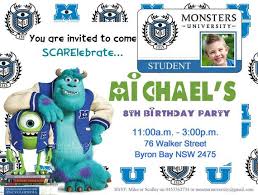 Monster Inc University Children Boy Or Girl Birthday Party Invitation 2nd Birthday Boys Monster Inc Party Monsters Inc Invitations