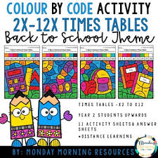 Colour By Code Times Tables Back To School Theme Distance Learningthis Back To School Themed Colour By Code Times Ta Distance Learning School Themes Coding