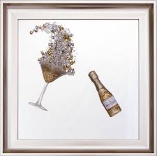 20% off all wall art! 3d Champagne Celebration Gold Wall Art On A Silver Mirror In A Brushed Silver Gold Frame