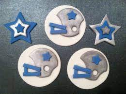 Dallas Cowboys Football Team Edible Fondant Helmet And Star Cupcake Toppers Set Of 12 Fondant Cupcake Toppers Fondant Cupcakes Sports Cupcake Toppers